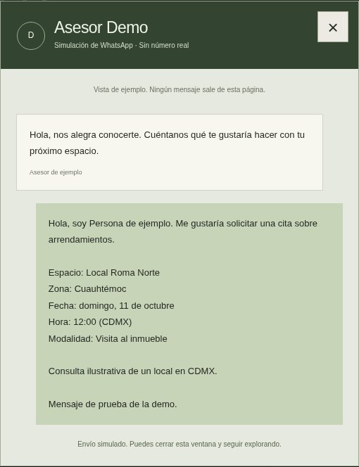 Vista de WhatsApp de demostración